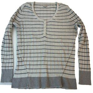 Sonoma Life + Style Women's White Gray Stripped Button Down Sweater Size XL